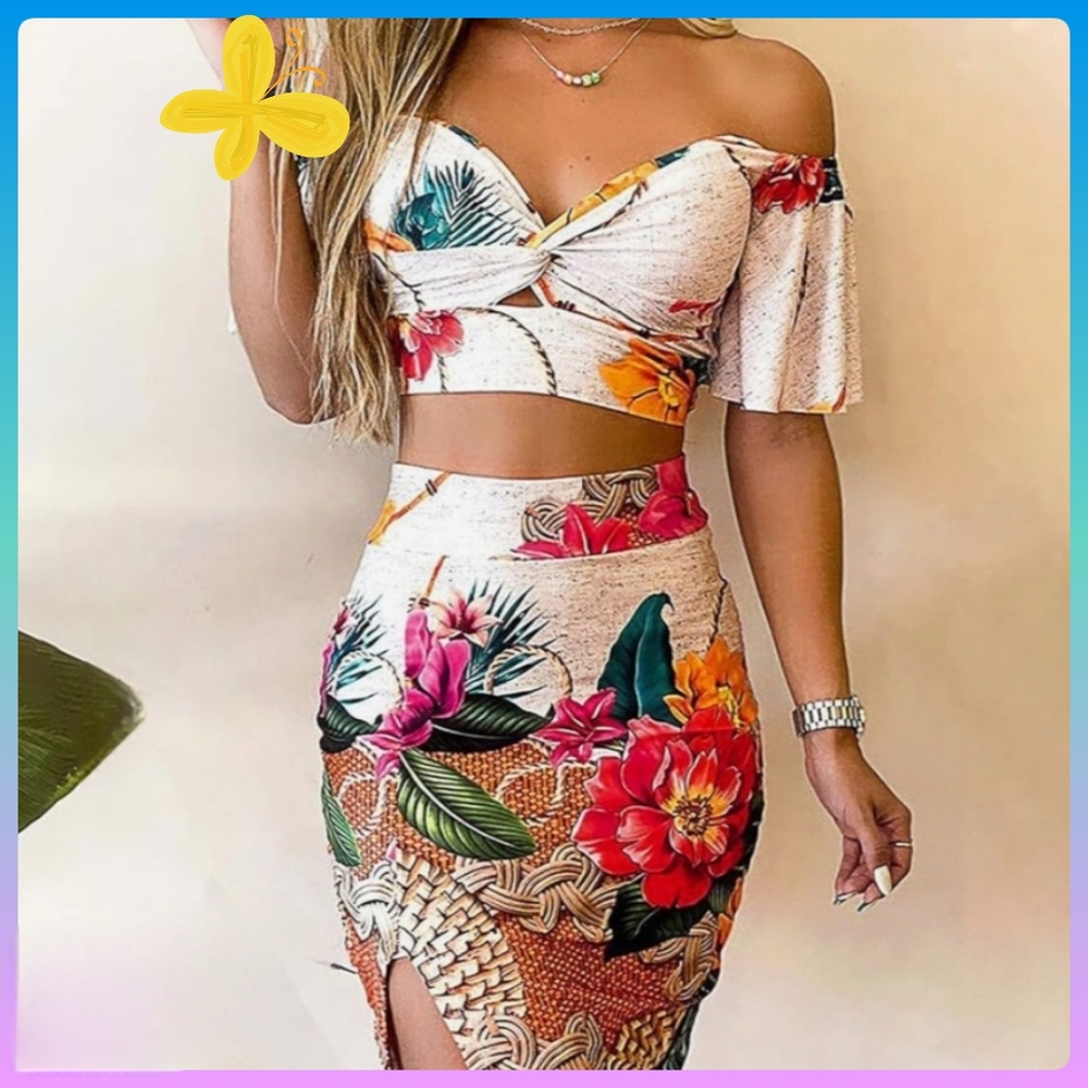Sassy Tropical Print Skirt Set - Multicolor